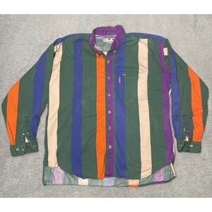 Vintage Retro 90s Casual Basics Vertical Striped Button Down Shirt Men's XL‎